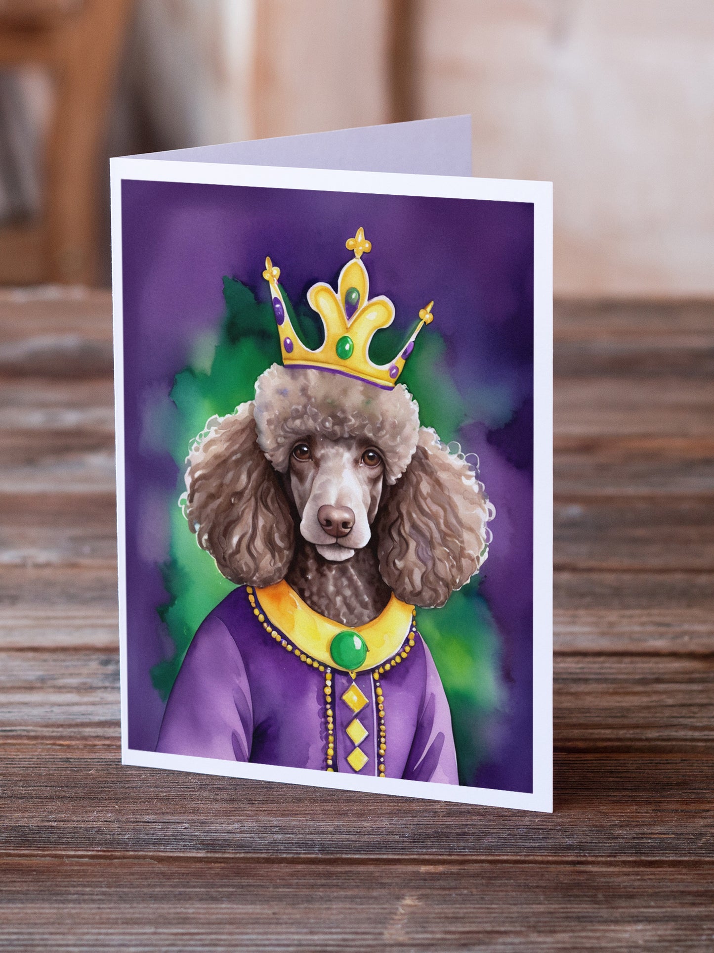 Chocolate Poodle King of Mardi Gras Greeting Cards Pack of 8