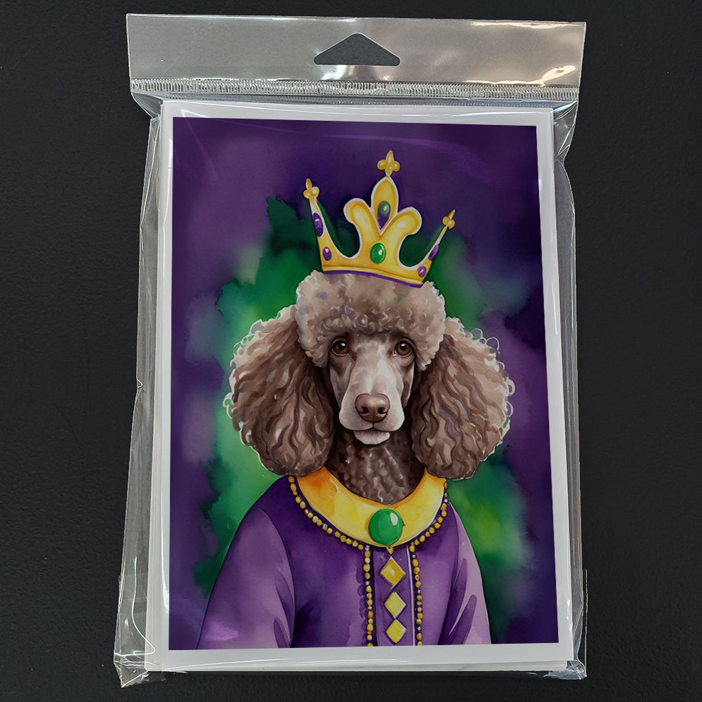 Chocolate Poodle King of Mardi Gras Greeting Cards Pack of 8