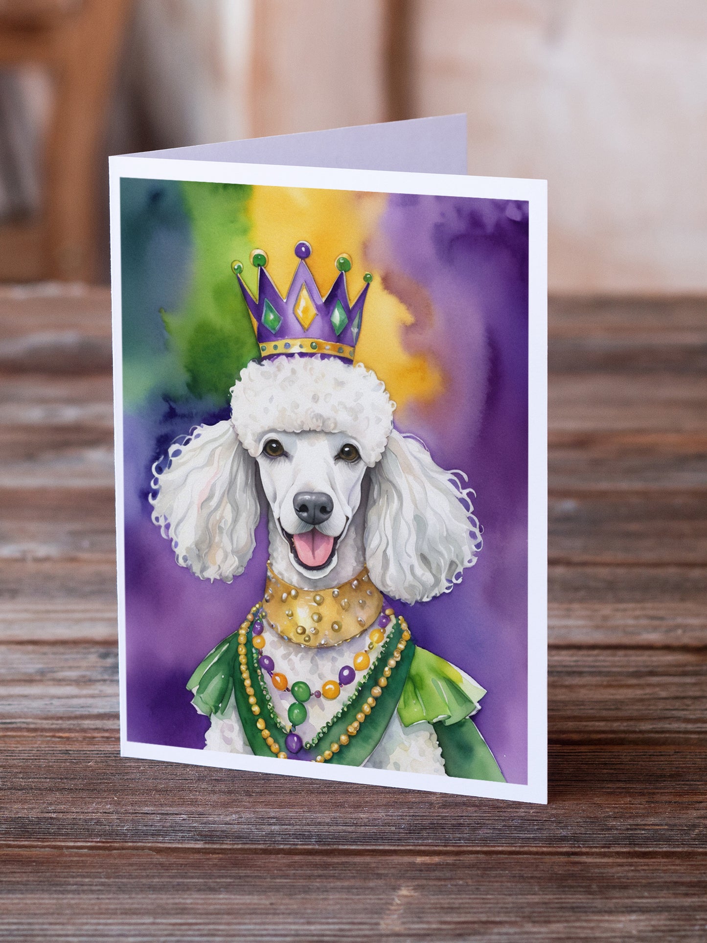 White Poodle King of Mardi Gras Greeting Cards Pack of 8