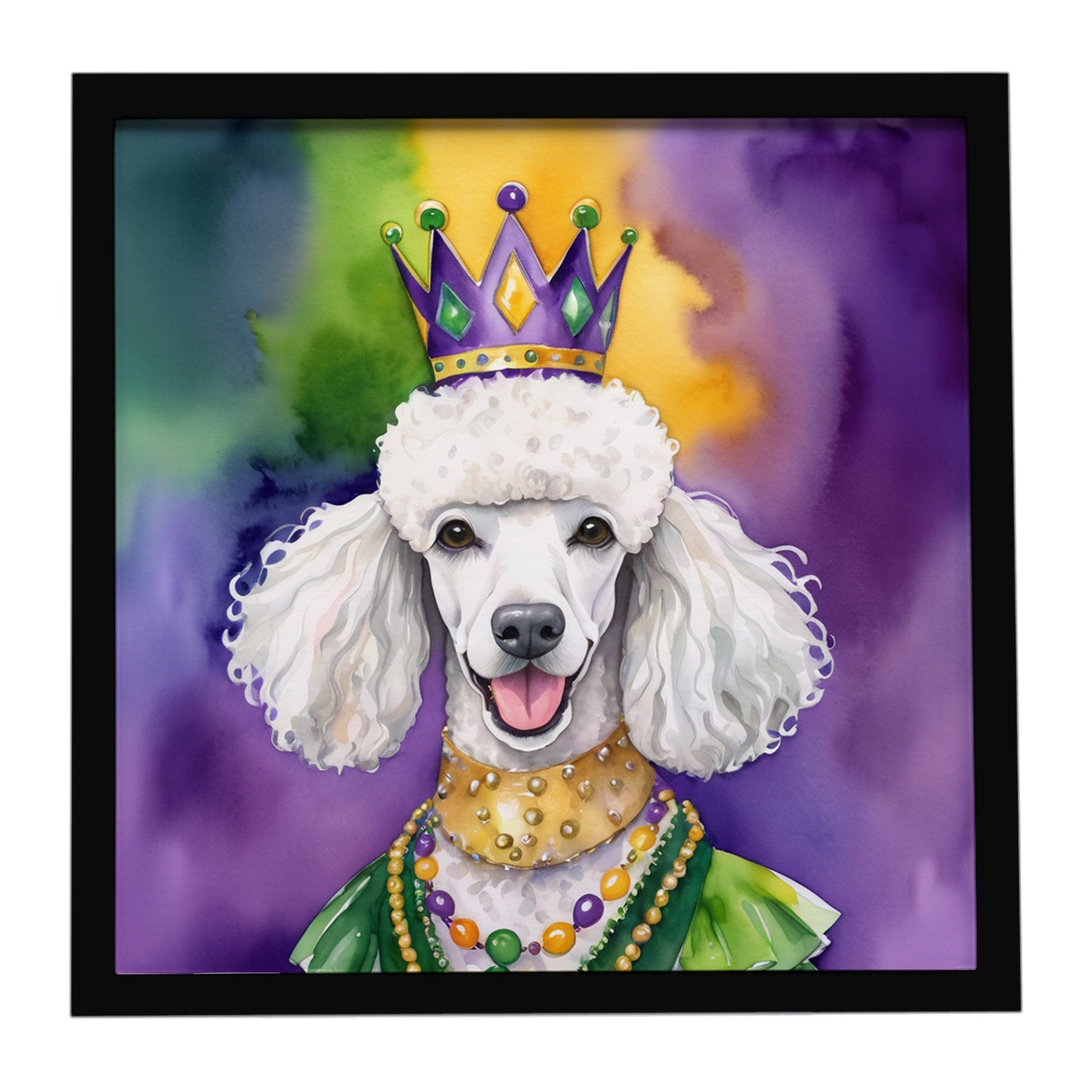 Buy this White Poodle King of Mardi Gras Framed Metal Print