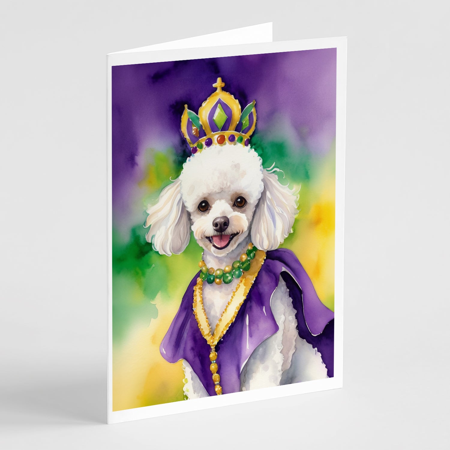 Buy this White Poodle King of Mardi Gras Greeting Cards Pack of 8