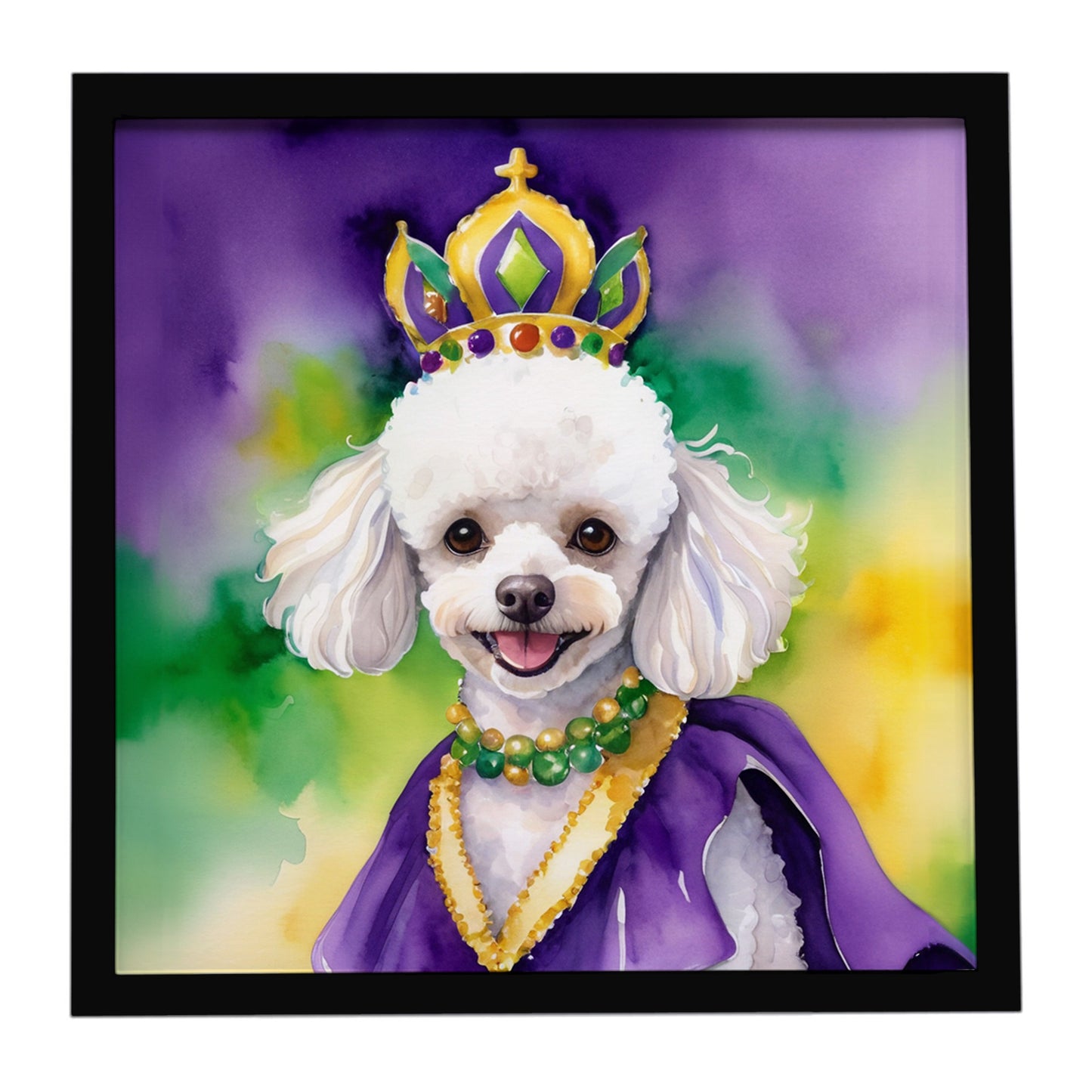 Buy this White Poodle King of Mardi Gras Framed Metal Print