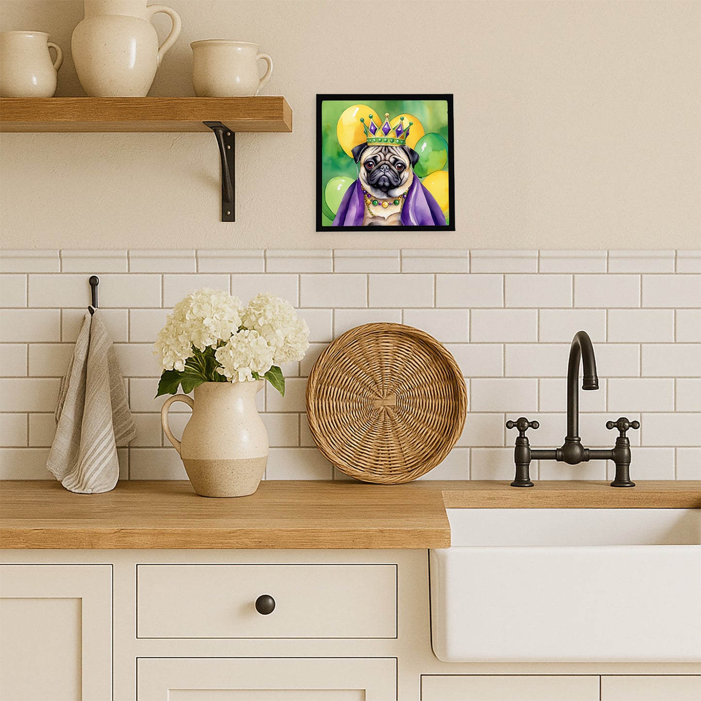 Pug King of Mardi Gras Framed Metal Print