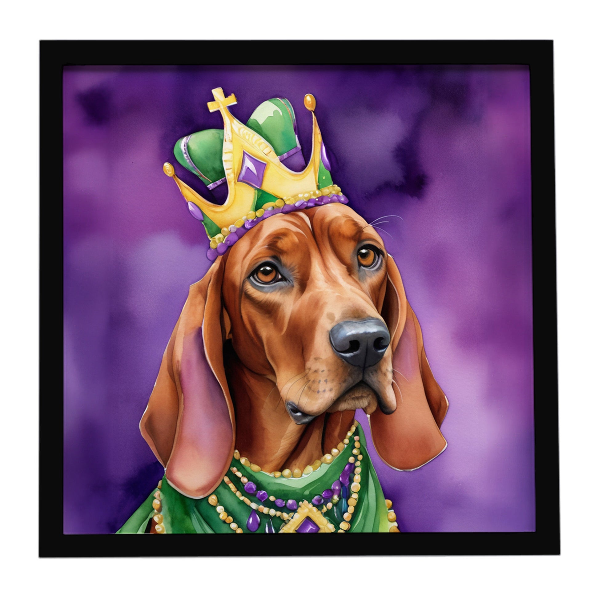 Buy this Redbone Coonhound King of Mardi Gras Framed Metal Print