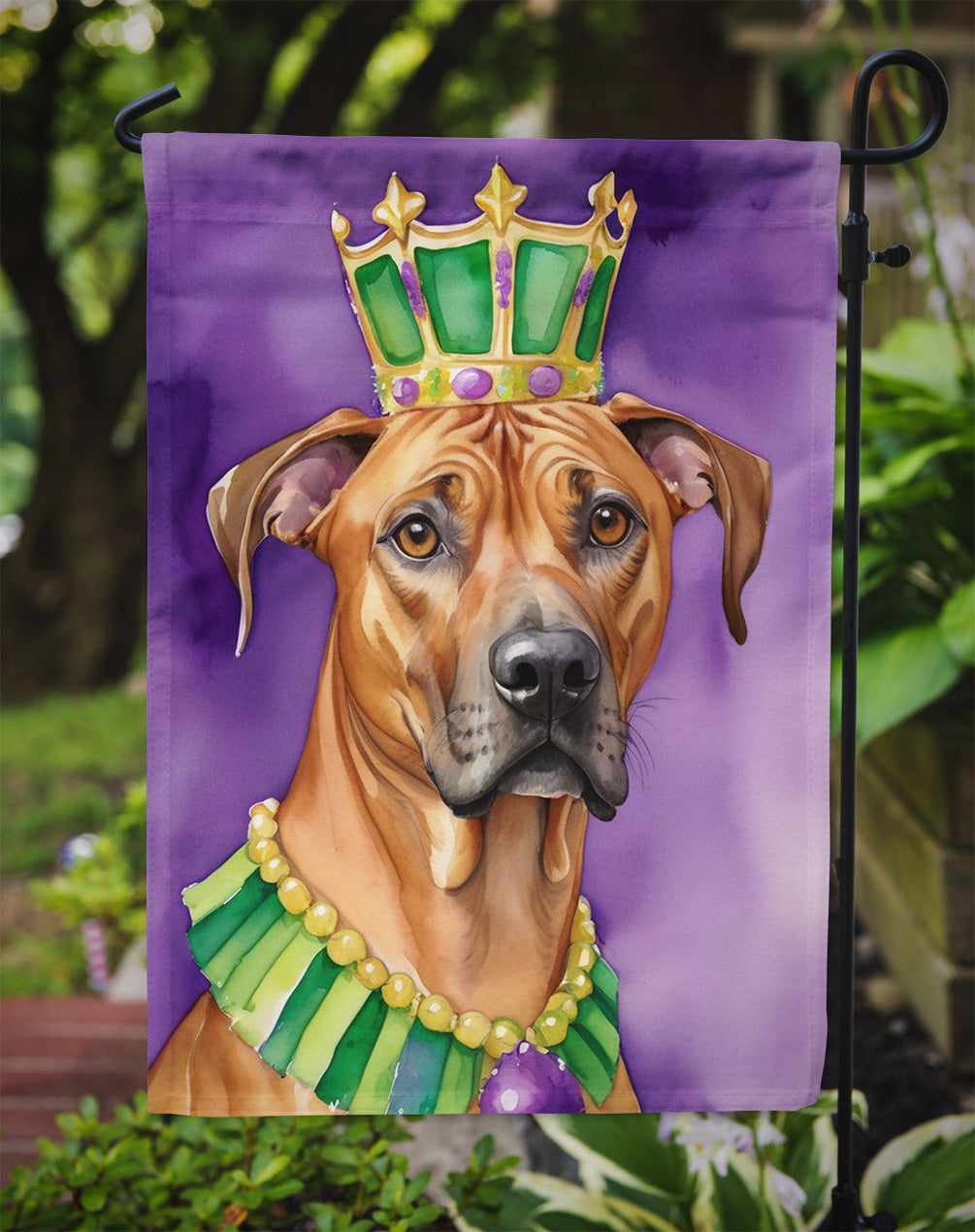 Rhodesian Ridgeback King of Mardi Gras Garden Flag