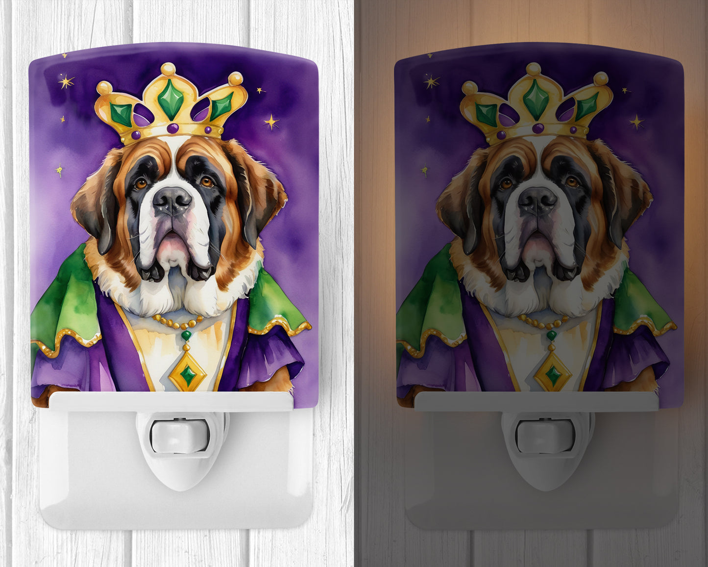 Saint Bernard King of Mardi Gras Ceramic Night Light