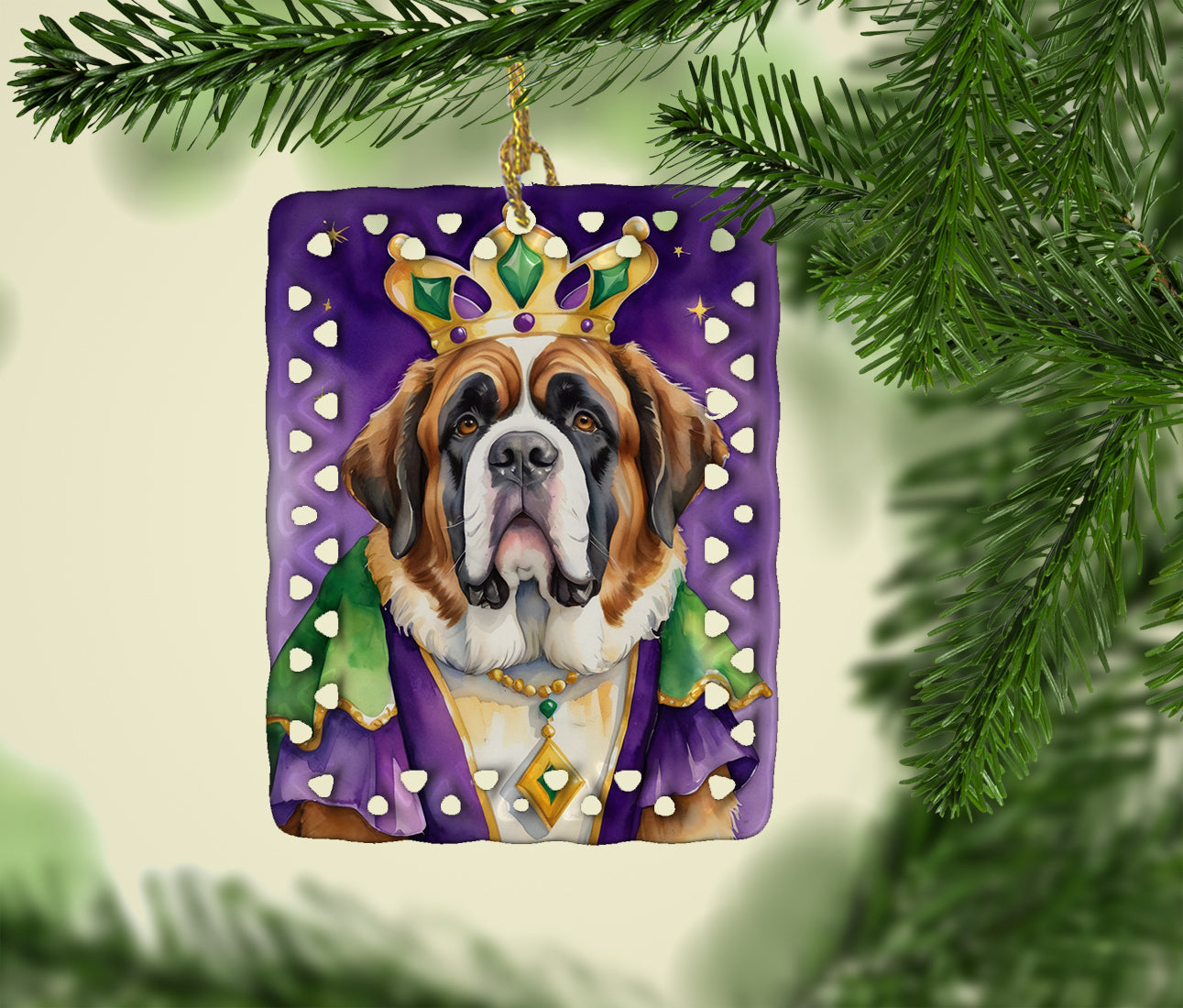 Saint Bernard King of Mardi Gras Porcelain Ornament