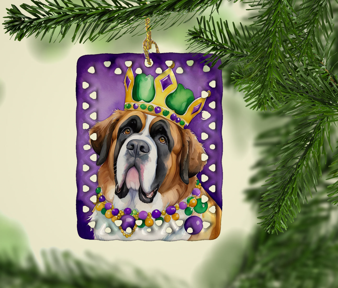 Saint Bernard King of Mardi Gras Porcelain Ornament