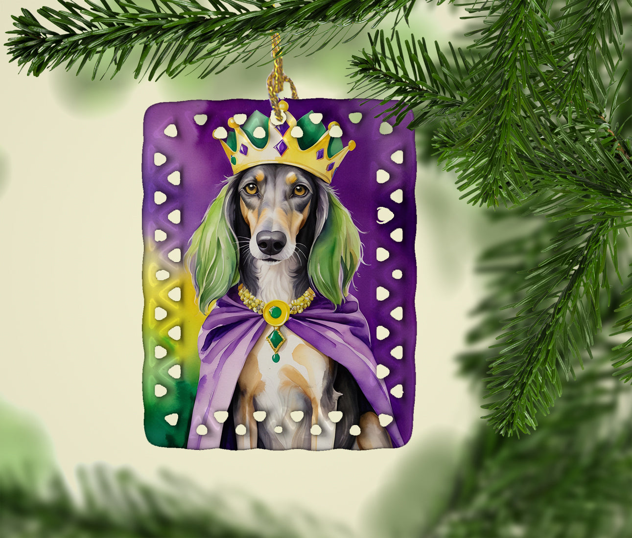 Saluki King of Mardi Gras Porcelain Ornament