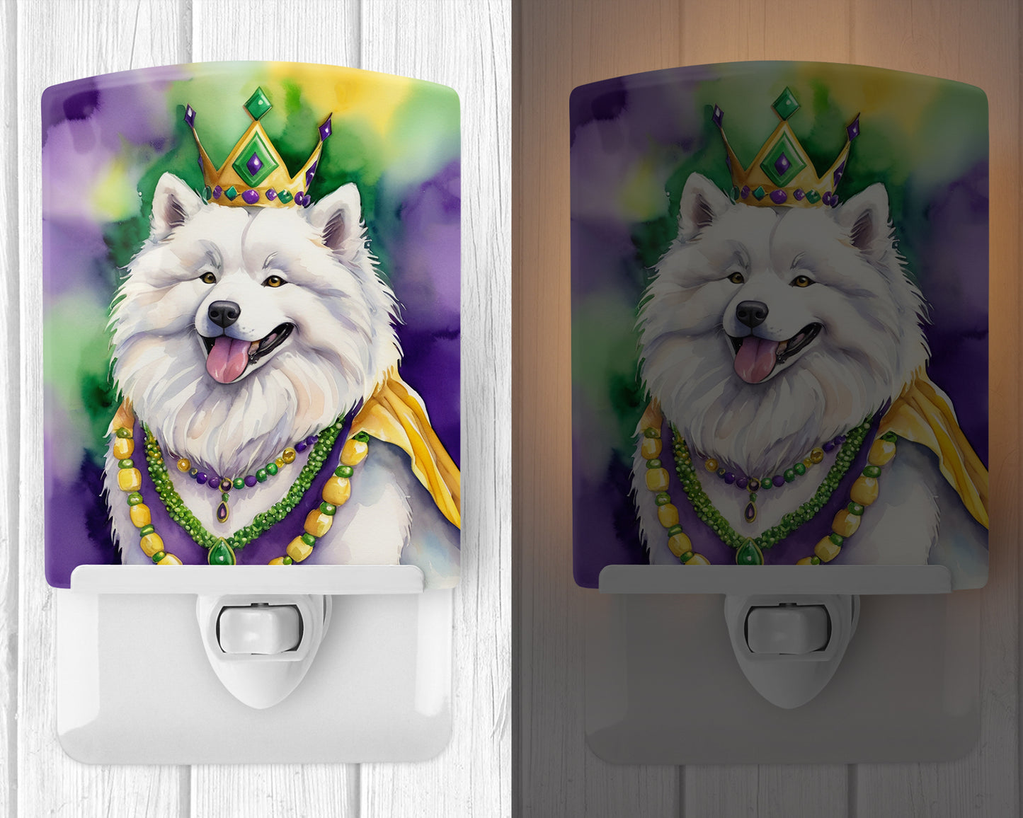 Samoyed King of Mardi Gras Ceramic Night Light