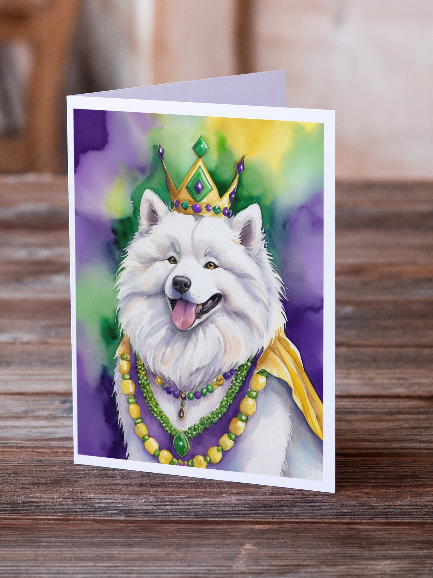 Samoyed King of Mardi Gras Greeting Cards Pack of 8