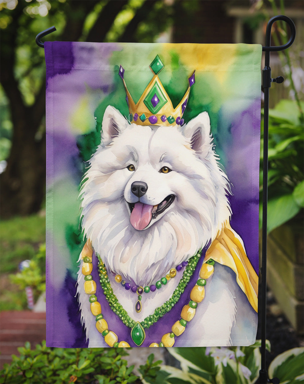 Samoyed King of Mardi Gras Garden Flag