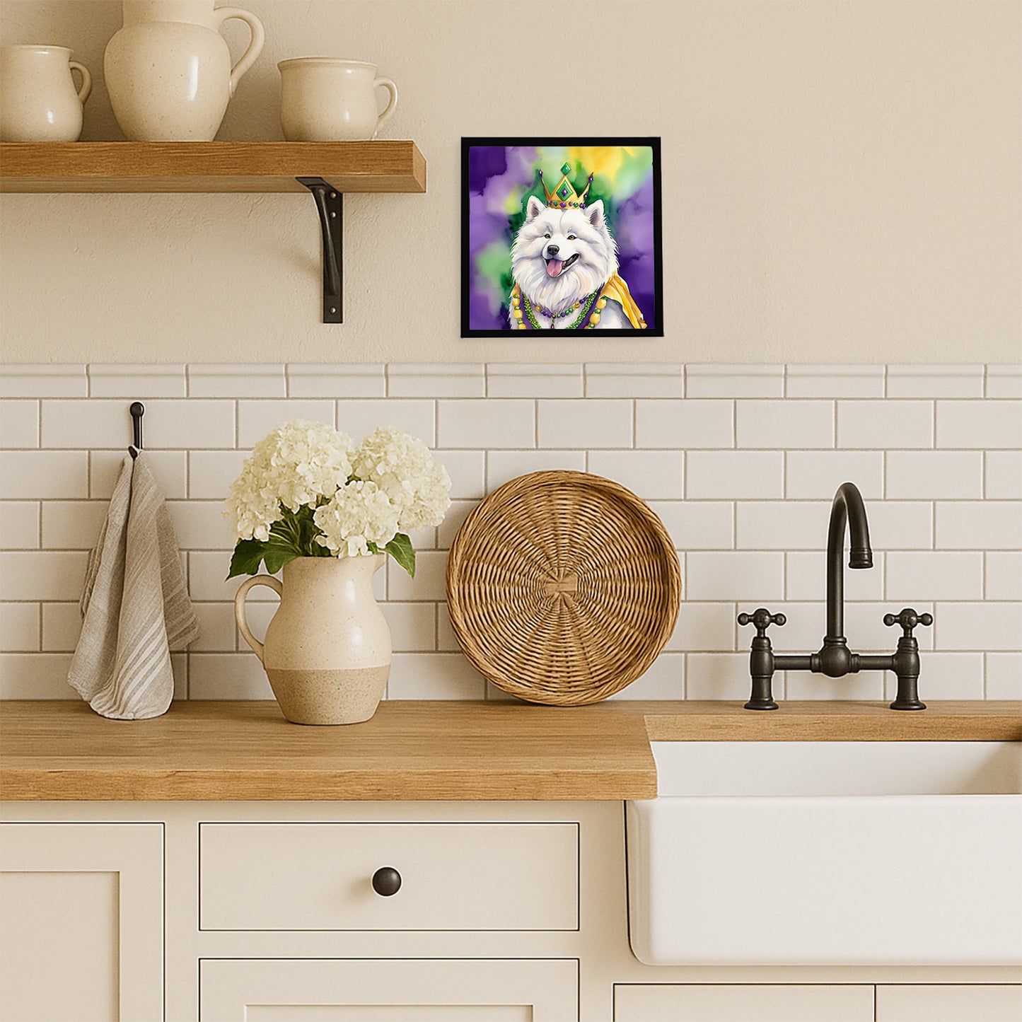 Samoyed King of Mardi Gras Framed Metal Print