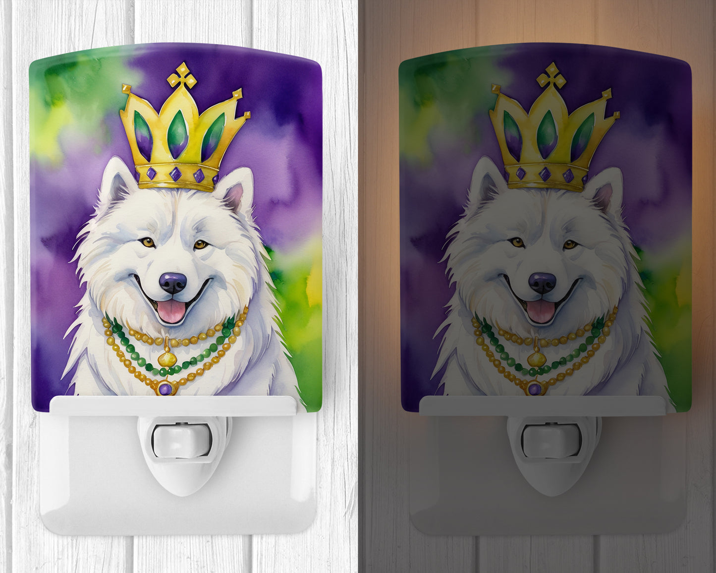 Samoyed King of Mardi Gras Ceramic Night Light