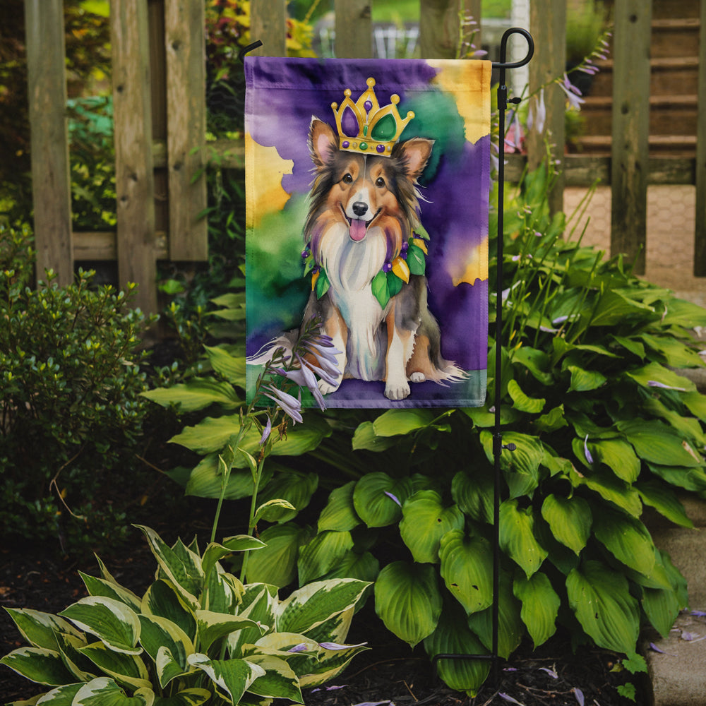 Sheltie King of Mardi Gras Garden Flag