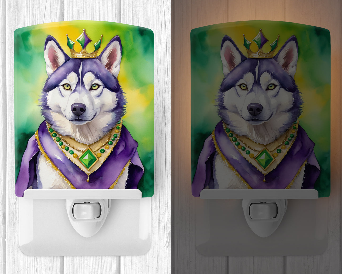 Siberian Husky King of Mardi Gras Ceramic Night Light