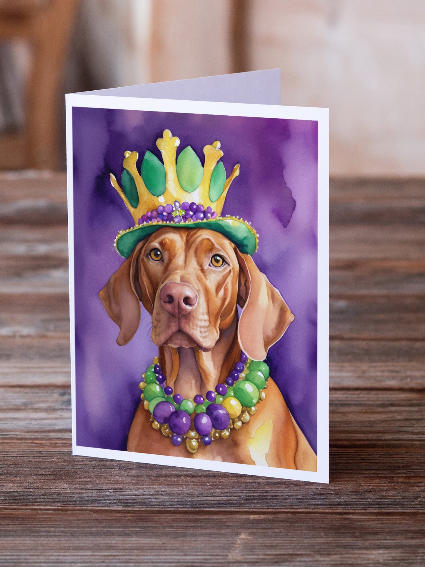 Vizsla King of Mardi Gras Greeting Cards Pack of 8