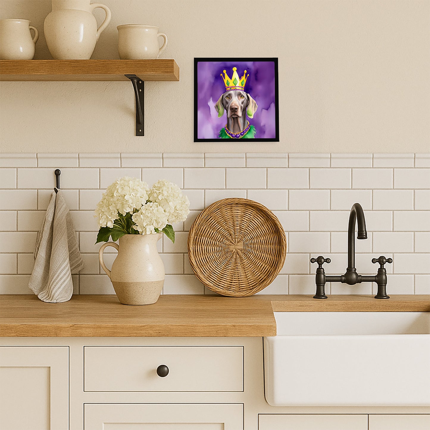 Weimaraner King of Mardi Gras Framed Metal Print