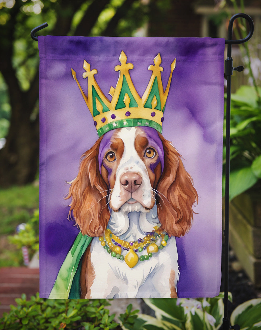 Welsh Springer Spaniel King of Mardi Gras Garden Flag