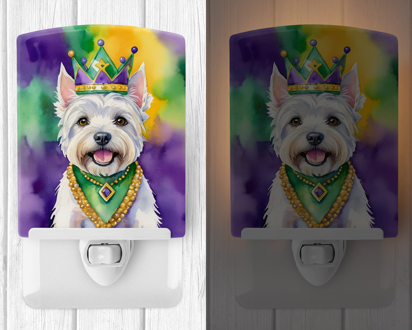 Westie King of Mardi Gras Ceramic Night Light