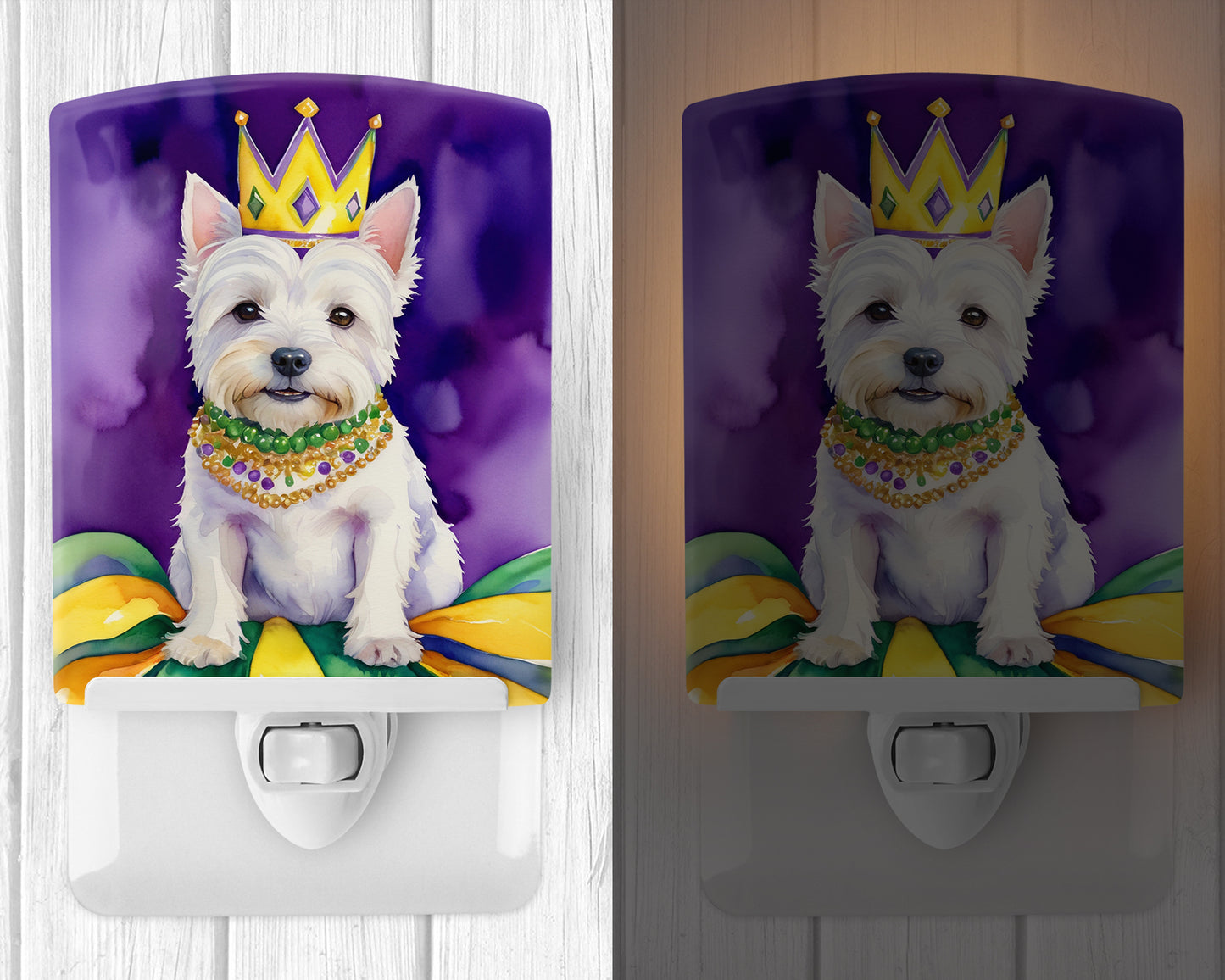 Westie King of Mardi Gras Ceramic Night Light