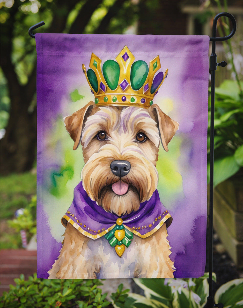 Wheaten Terrier King of Mardi Gras Garden Flag