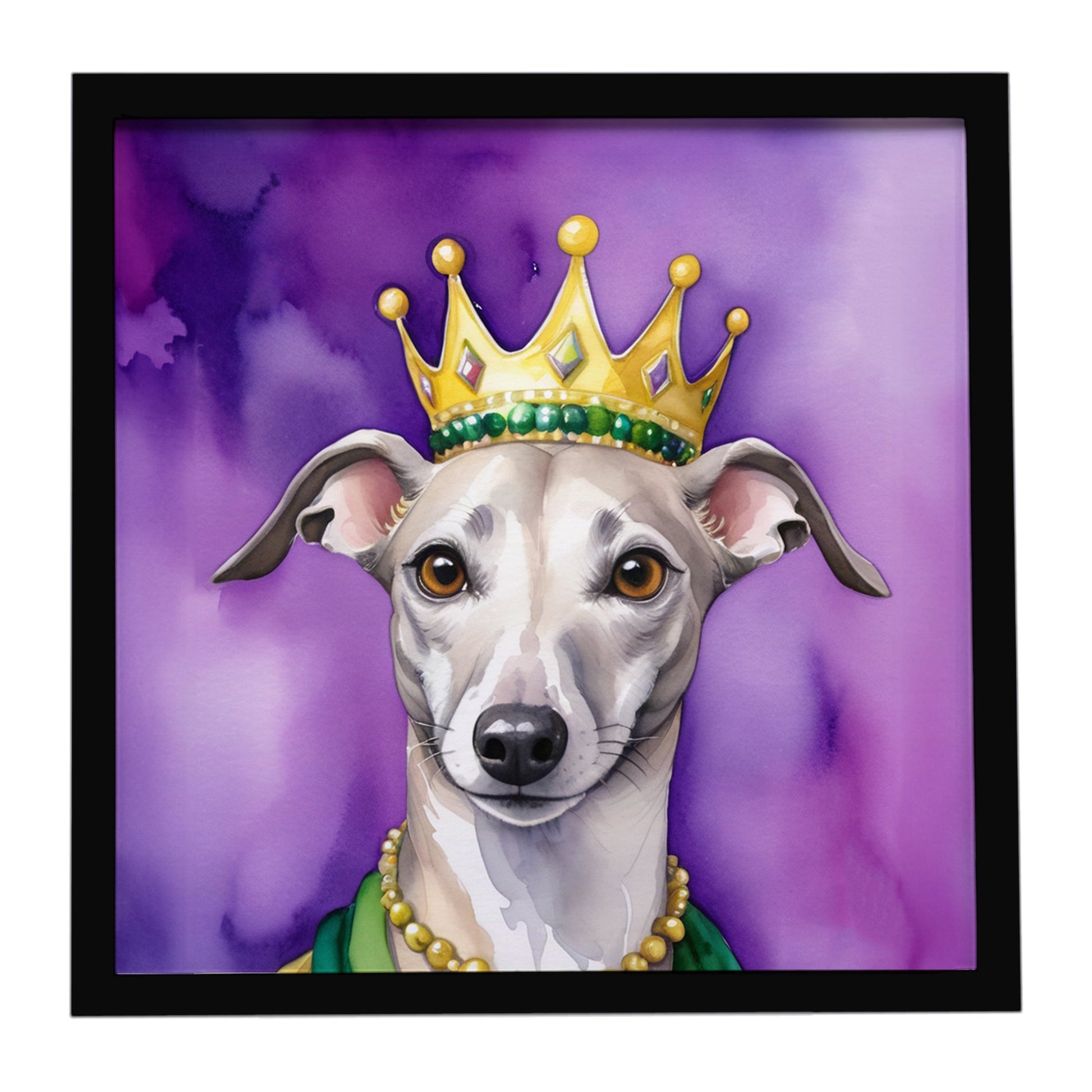 Buy this Whippet King of Mardi Gras Framed Metal Print
