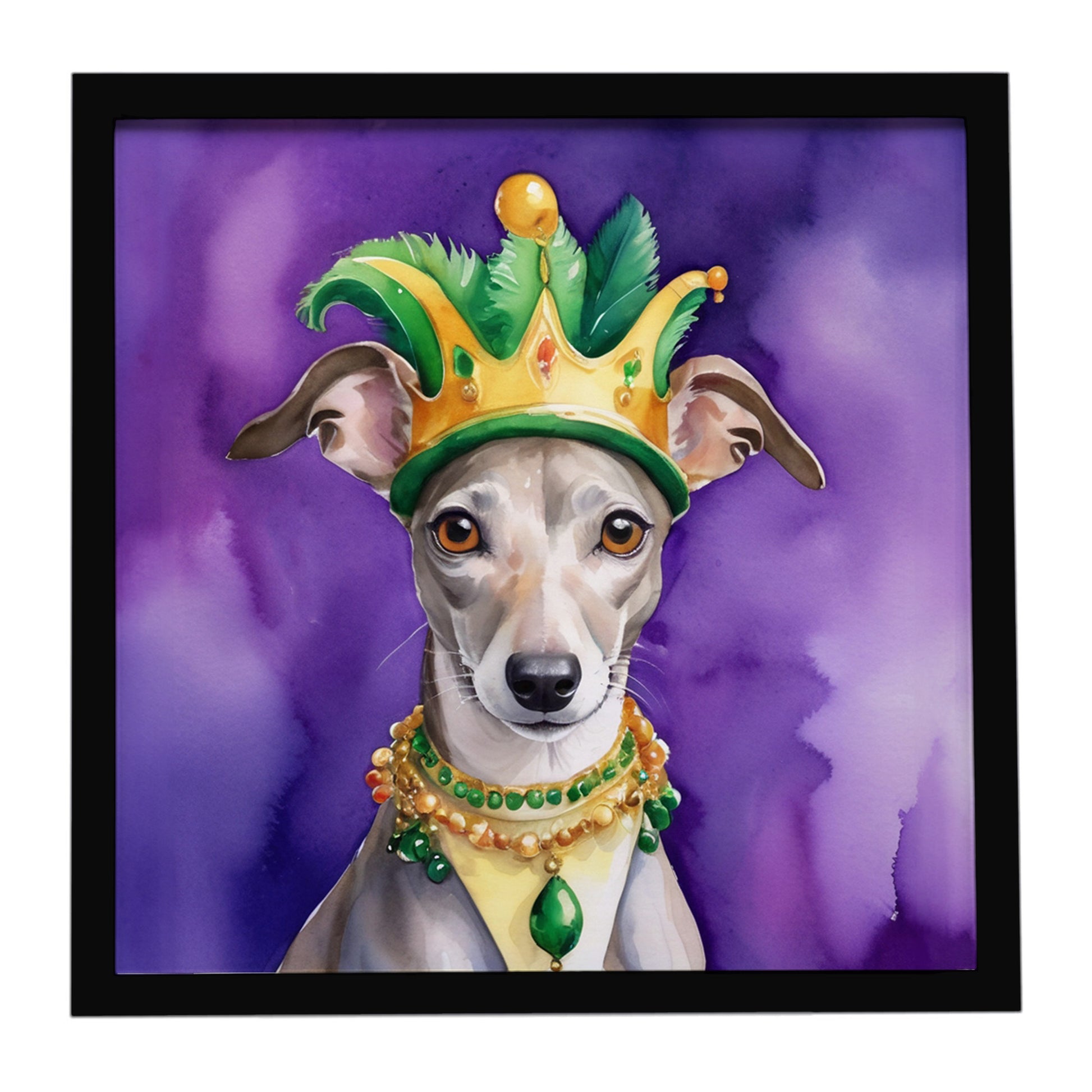 Buy this Whippet King of Mardi Gras Framed Metal Print
