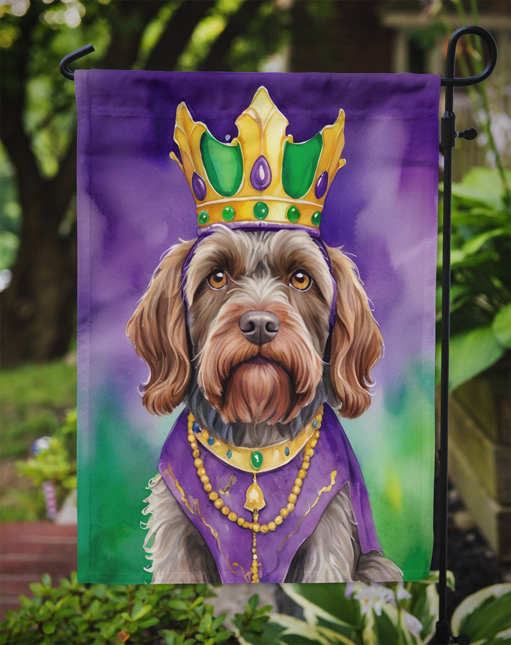 Wirehaired Pointing Griffon King of Mardi Gras Garden Flag