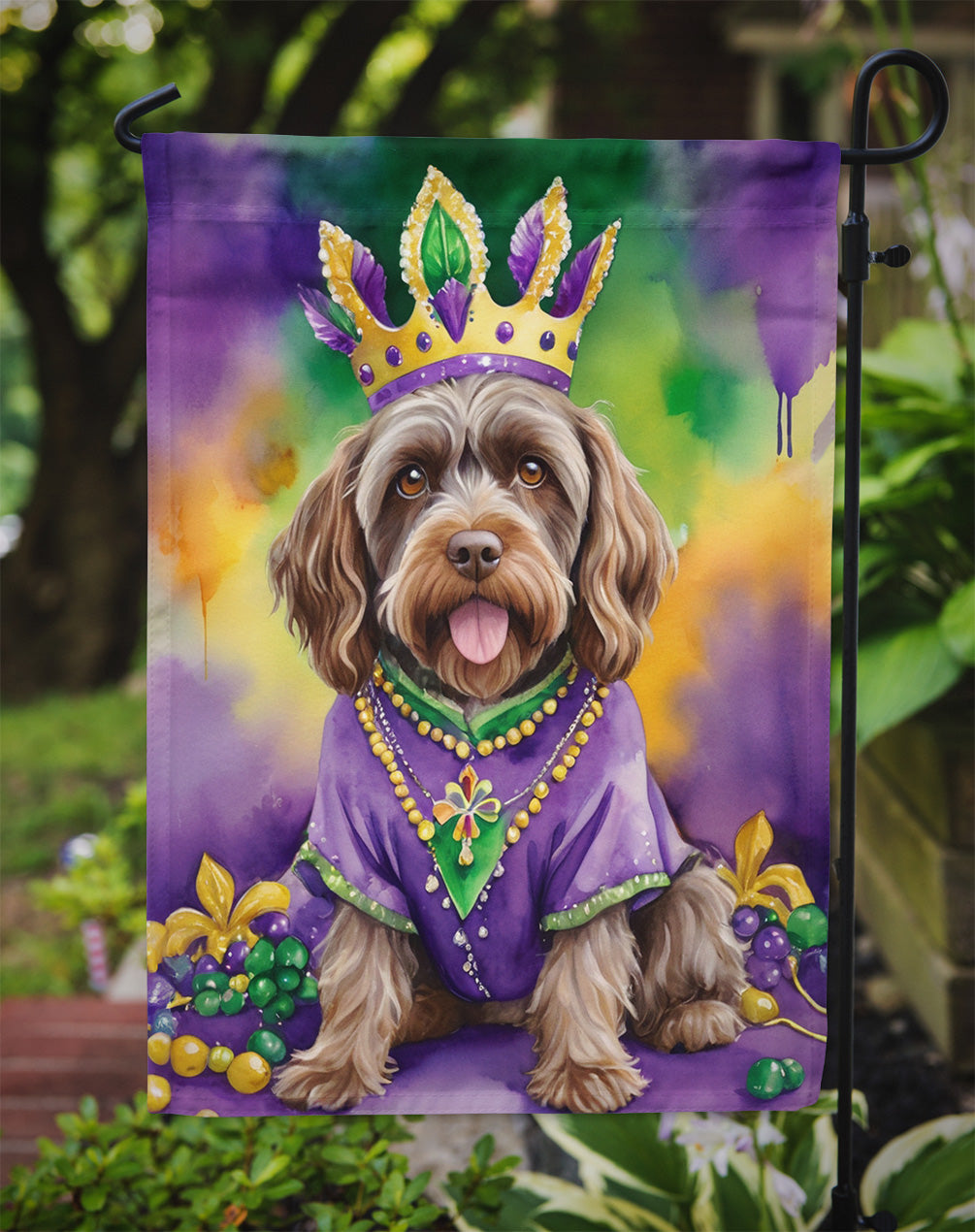 Wirehaired Pointing Griffon King of Mardi Gras Garden Flag