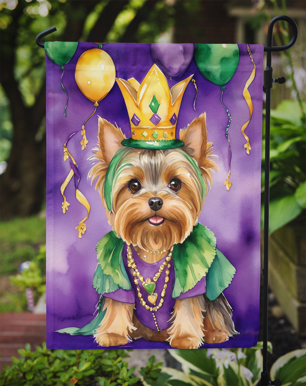 Yorkshire Terrier King of Mardi Gras Garden Flag