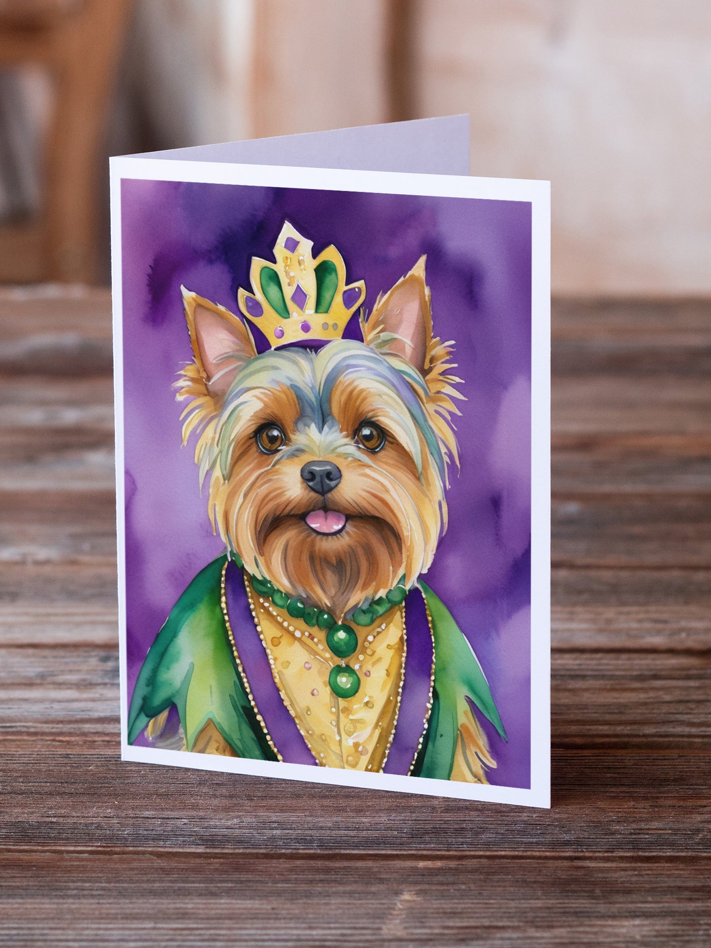 Yorkshire Terrier King of Mardi Gras Greeting Cards Pack of 8