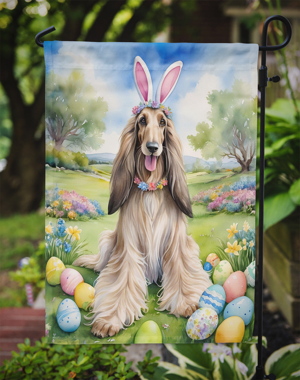 Afghan Hound Easter Egg Hunt Garden Flag