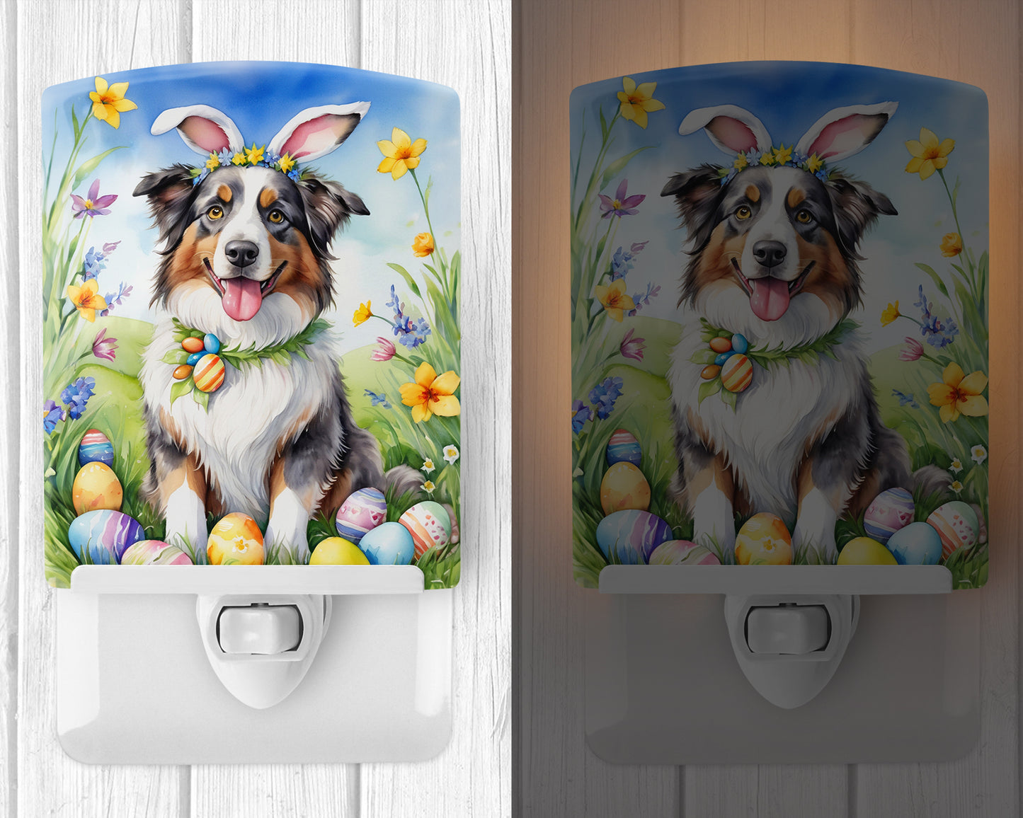 Australian Shepherd Easter Egg Hunt Ceramic Night Light