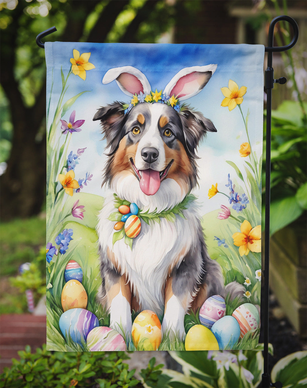 Australian Shepherd Easter Egg Hunt Garden Flag