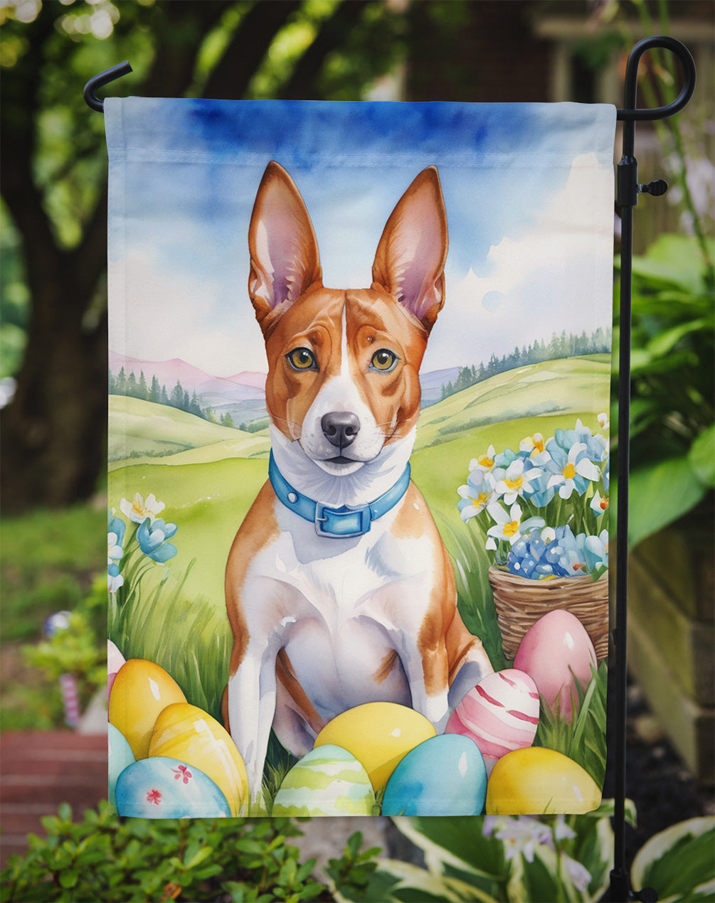 Basenji Easter Egg Hunt Garden Flag