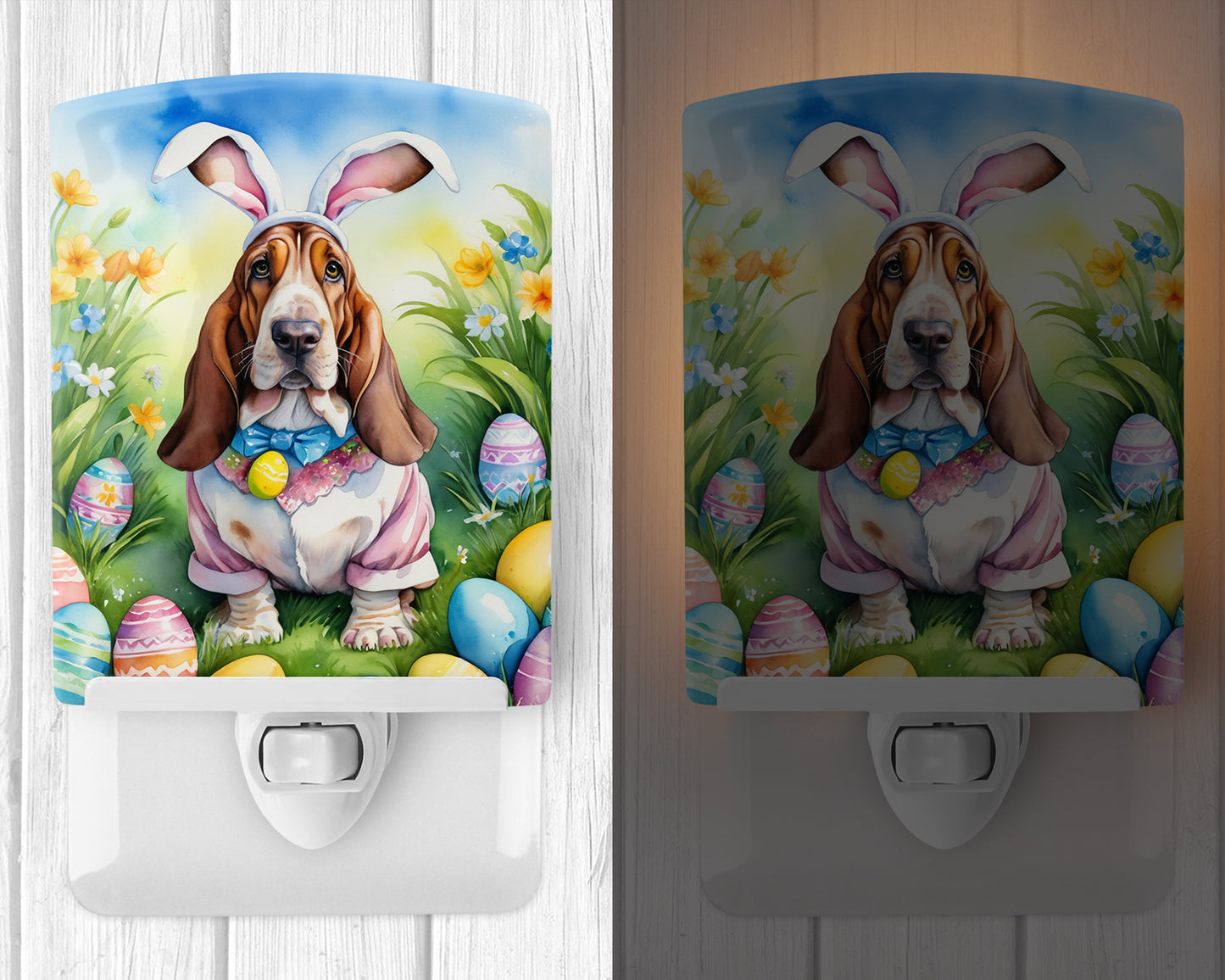 Basset Hound Easter Egg Hunt Ceramic Night Light