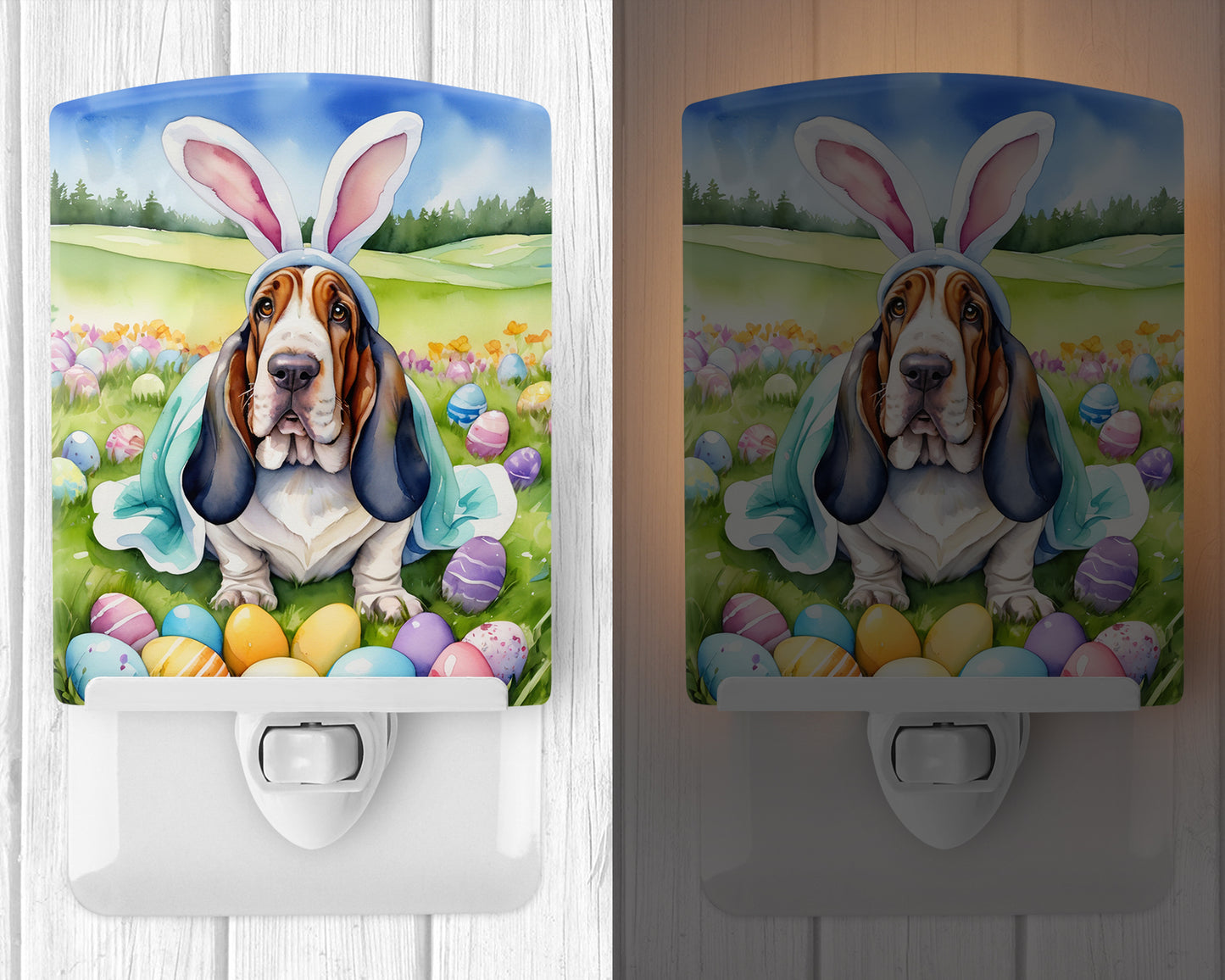 Basset Hound Easter Egg Hunt Ceramic Night Light