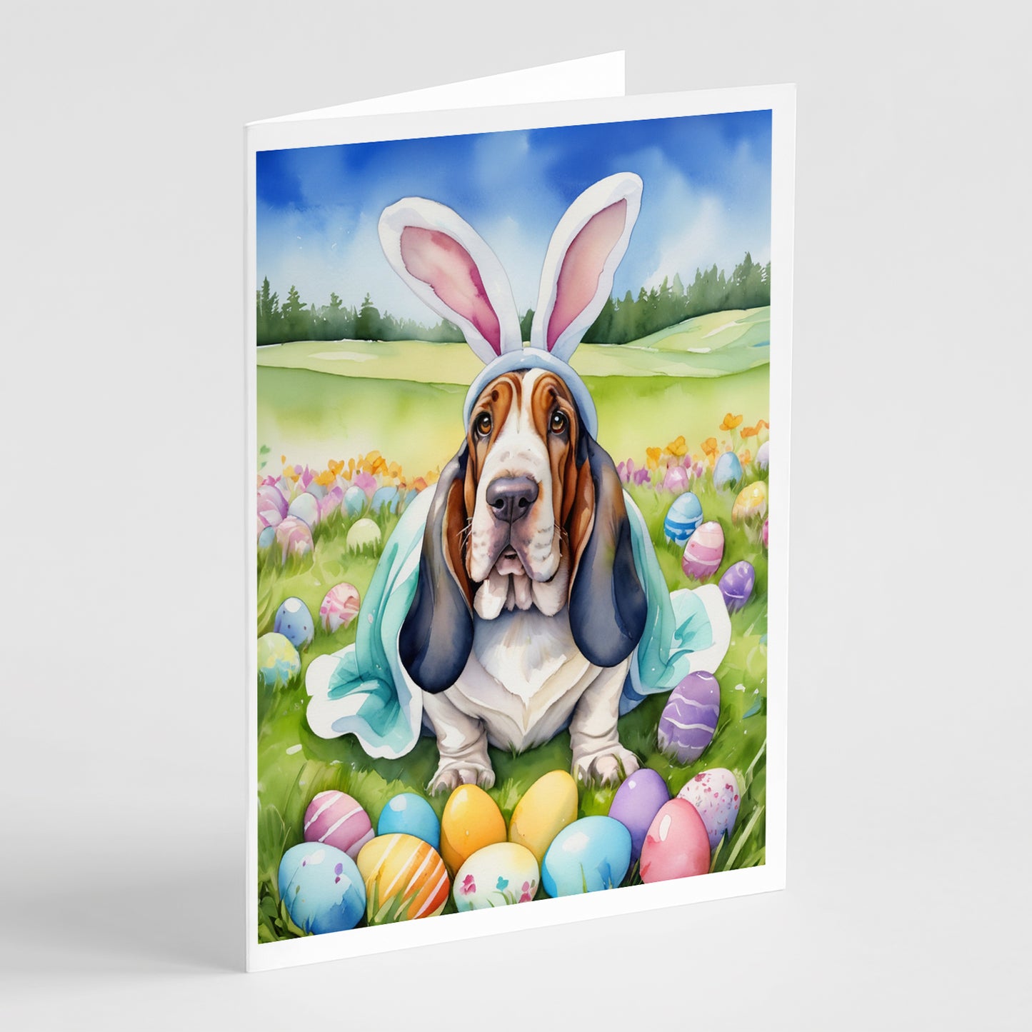 Buy this Basset Hound Easter Egg Hunt Greeting Cards Pack of 8