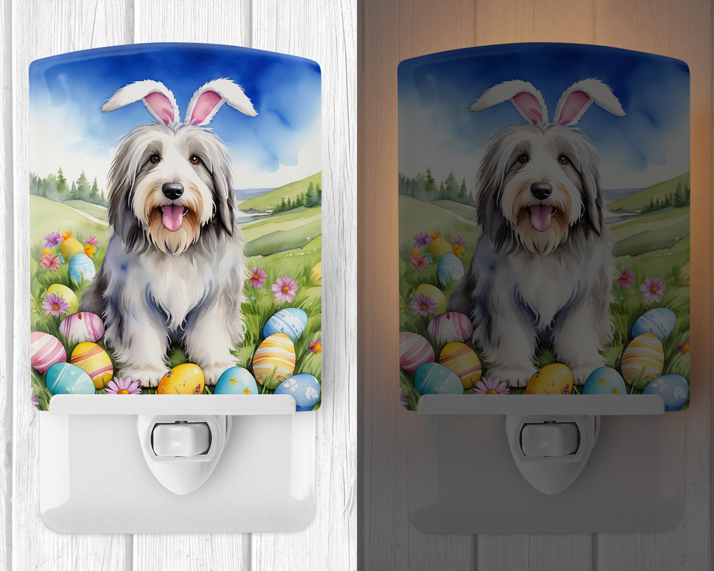 Bearded Collie Easter Egg Hunt Ceramic Night Light