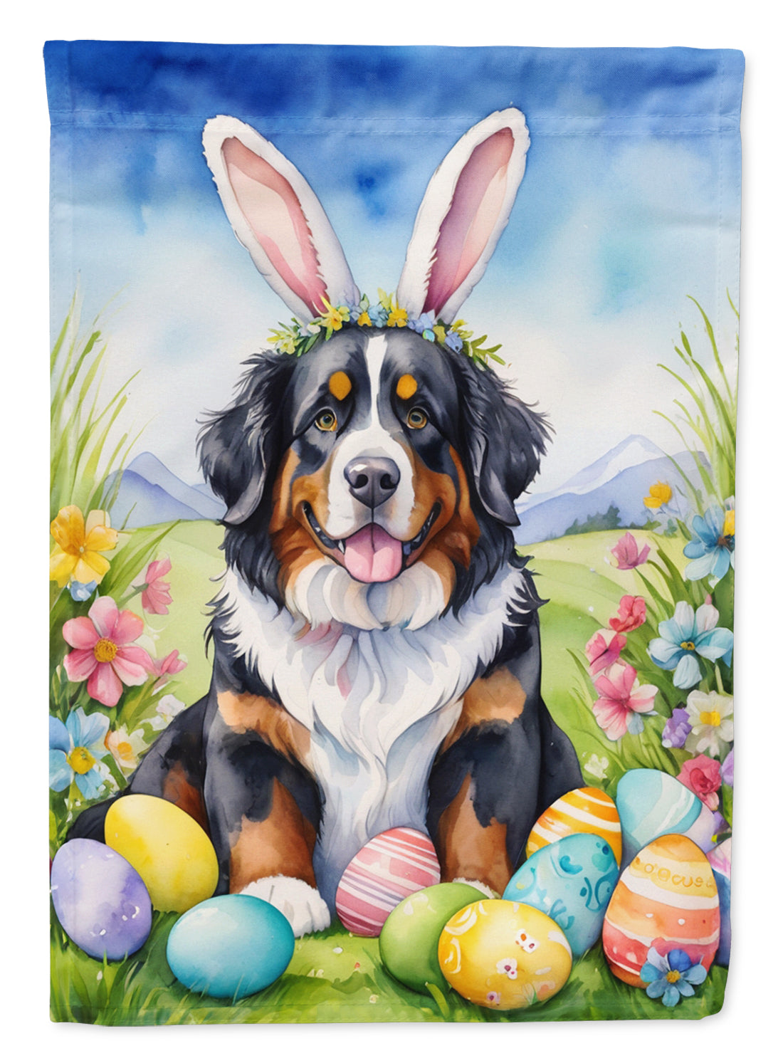 Buy this Bernese Mountain Dog Easter Egg Hunt House Flag