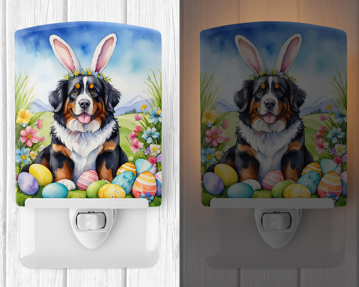 Bernese Mountain Dog Easter Egg Hunt Ceramic Night Light