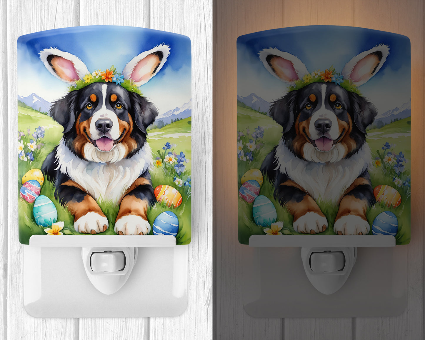 Bernese Mountain Dog Easter Egg Hunt Ceramic Night Light