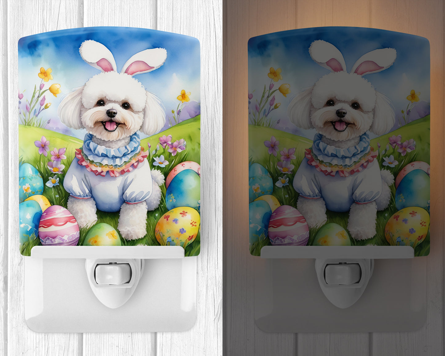 Bichon Frise Easter Egg Hunt Ceramic Night Light