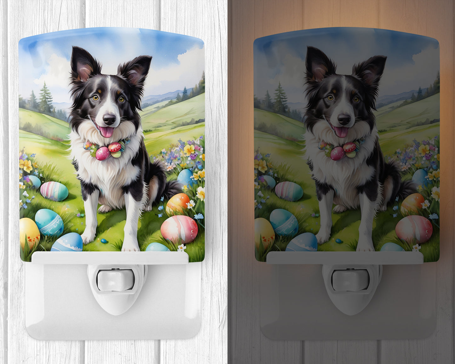 Border Collie Easter Egg Hunt Ceramic Night Light