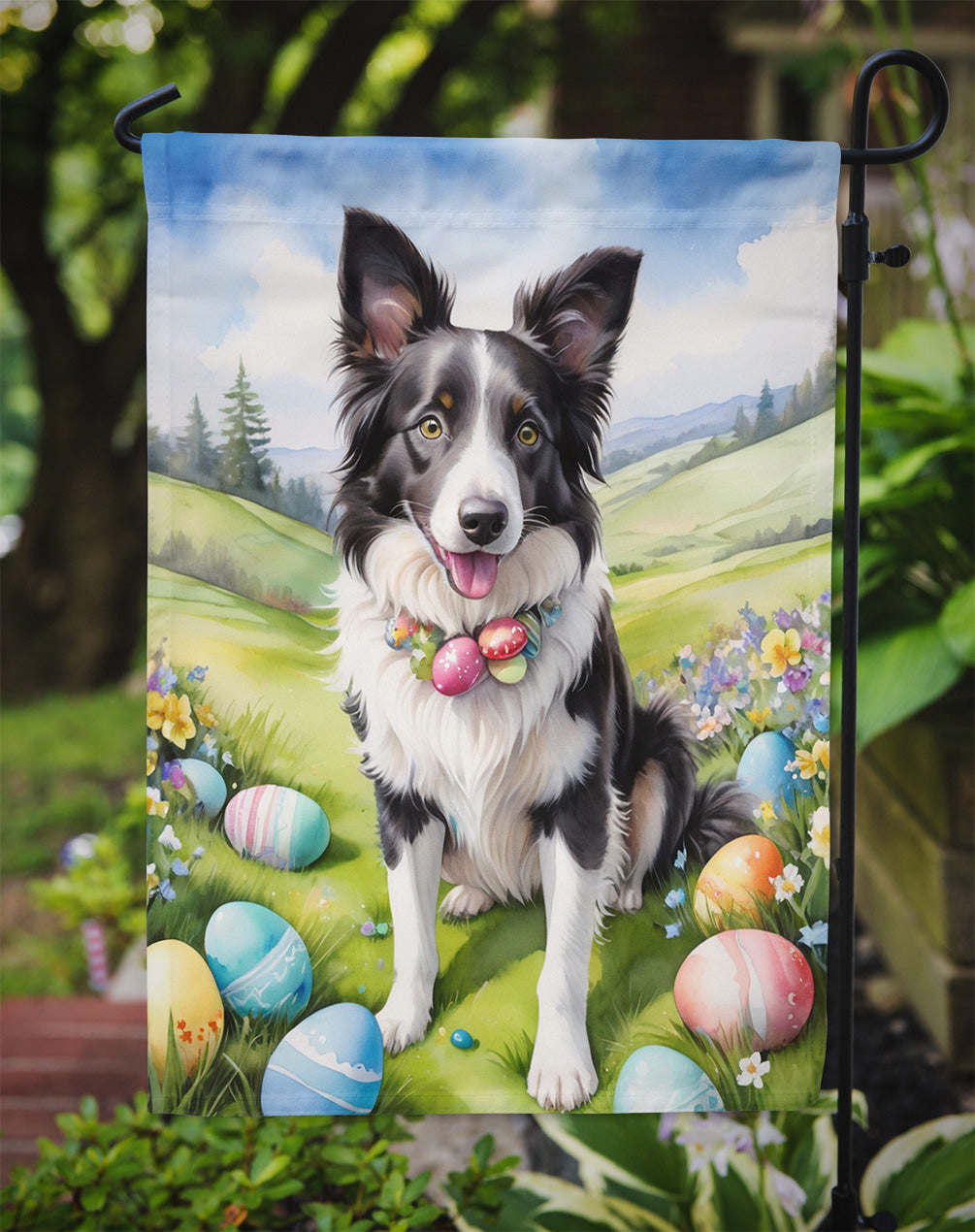 Border Collie Easter Egg Hunt Garden Flag