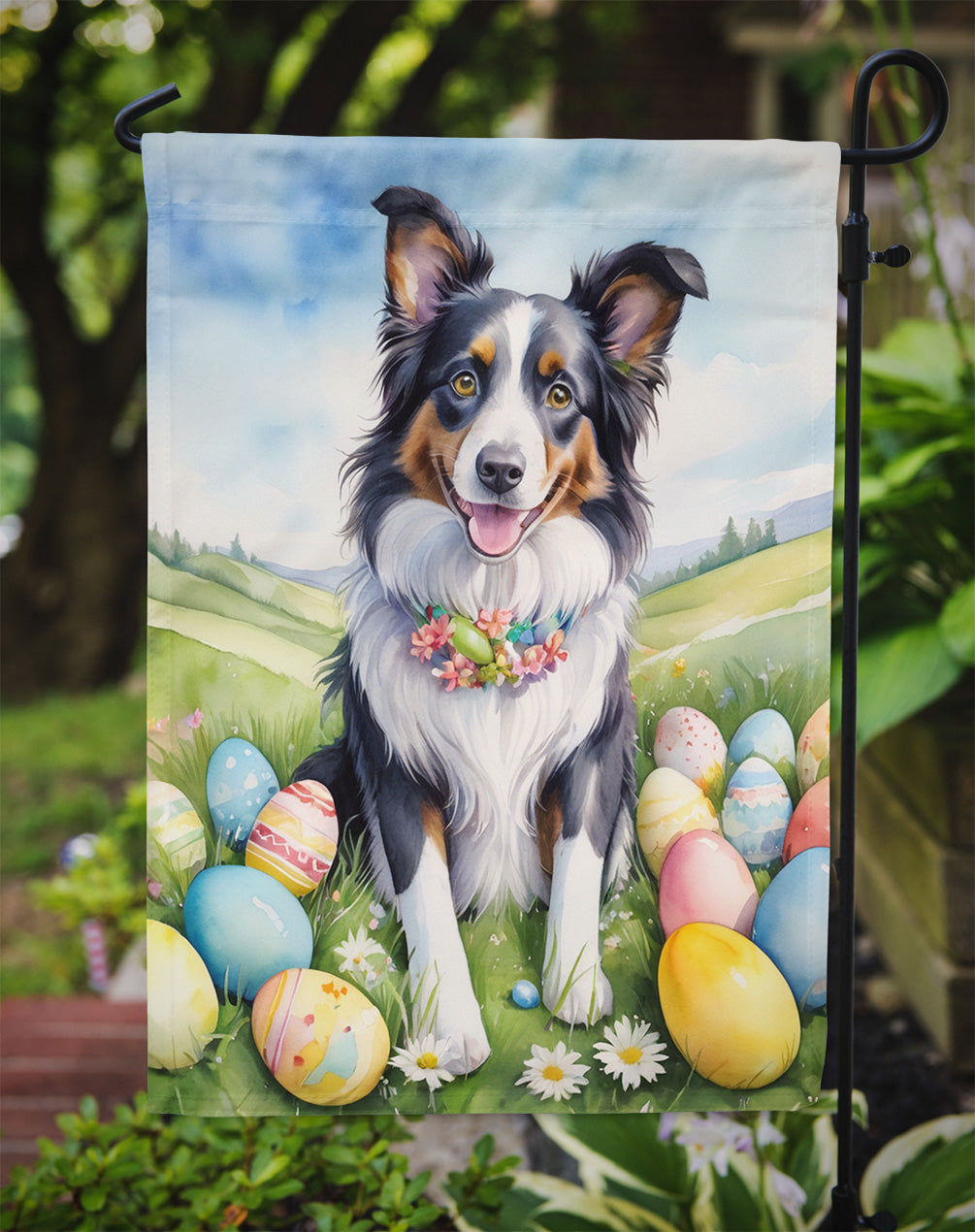 Border Collie Easter Egg Hunt Garden Flag