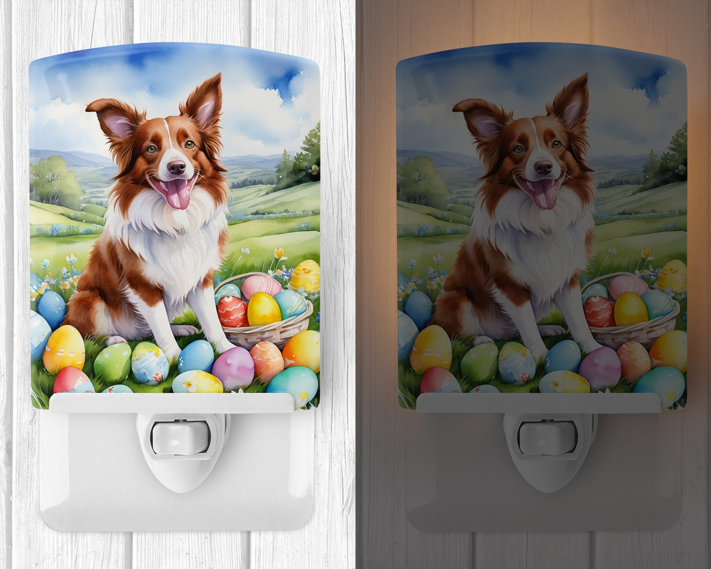 Border Collie Easter Egg Hunt Ceramic Night Light