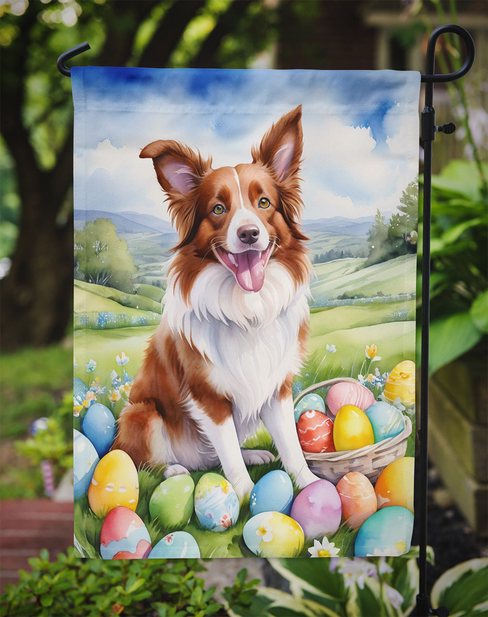 Border Collie Easter Egg Hunt Garden Flag