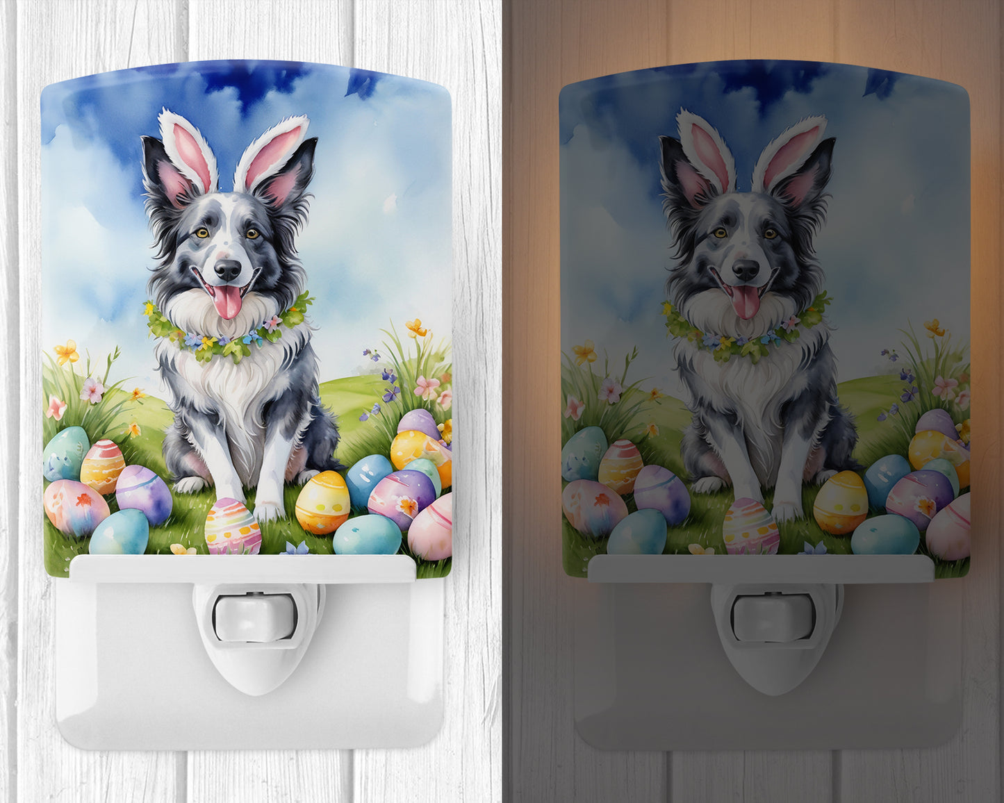 Border Collie Easter Egg Hunt Ceramic Night Light